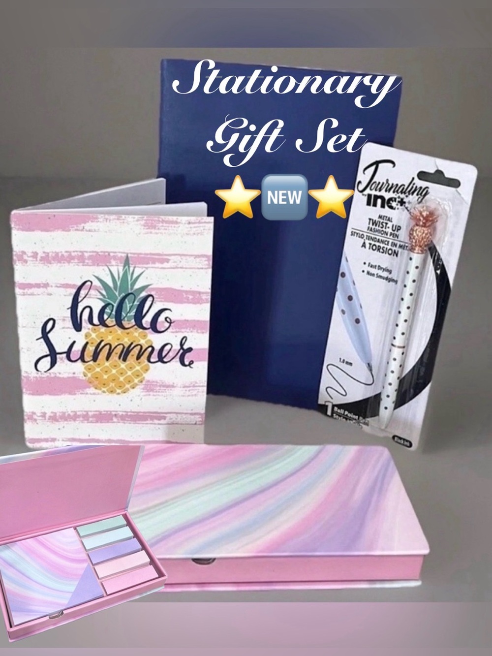Complete 4pcs Stationary Gift Set ~ Inspirational 
“Hello Summer” 🍍🆕🍍in package.